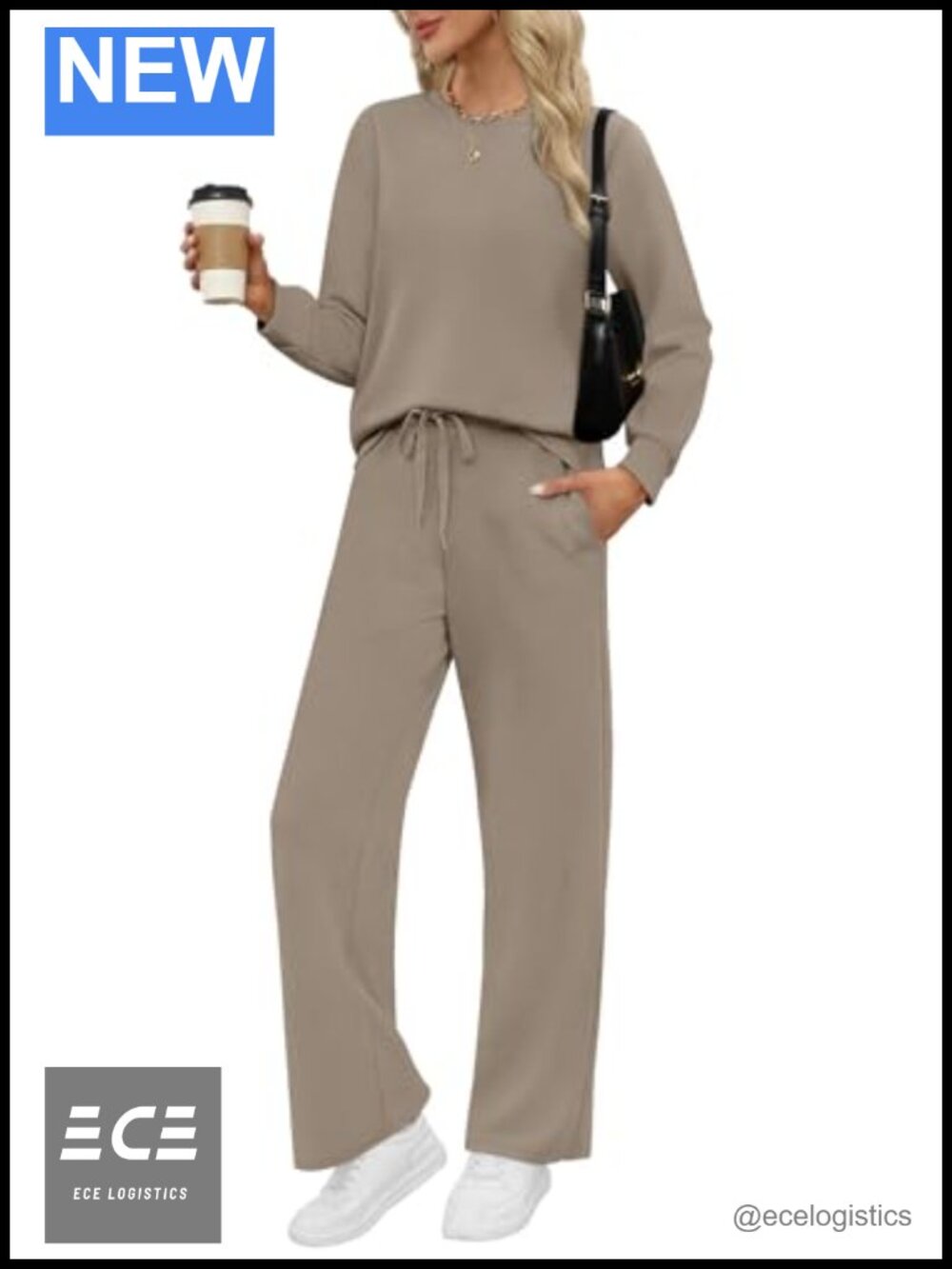 Womens 2 Piece Lounge Set Long Sleeve Wide Leg Pants Tracksuit